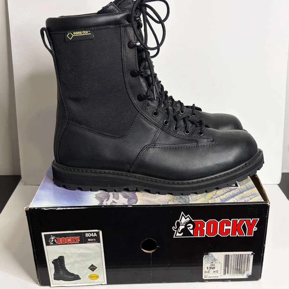 New Rocky Work Boots Mens US 13 Black Leather GTX 8" Service Police Soft Toe 804